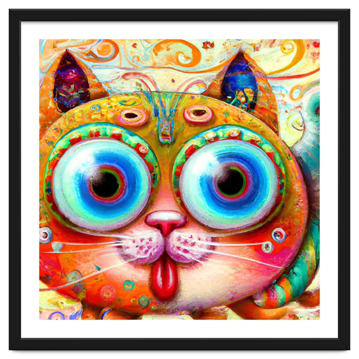 Chaotic and Colorful Fantasy Cat sticking out its Tongue