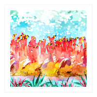 Save The Tropics Series Flamingo Flock Watercolor Painting (Print Only)