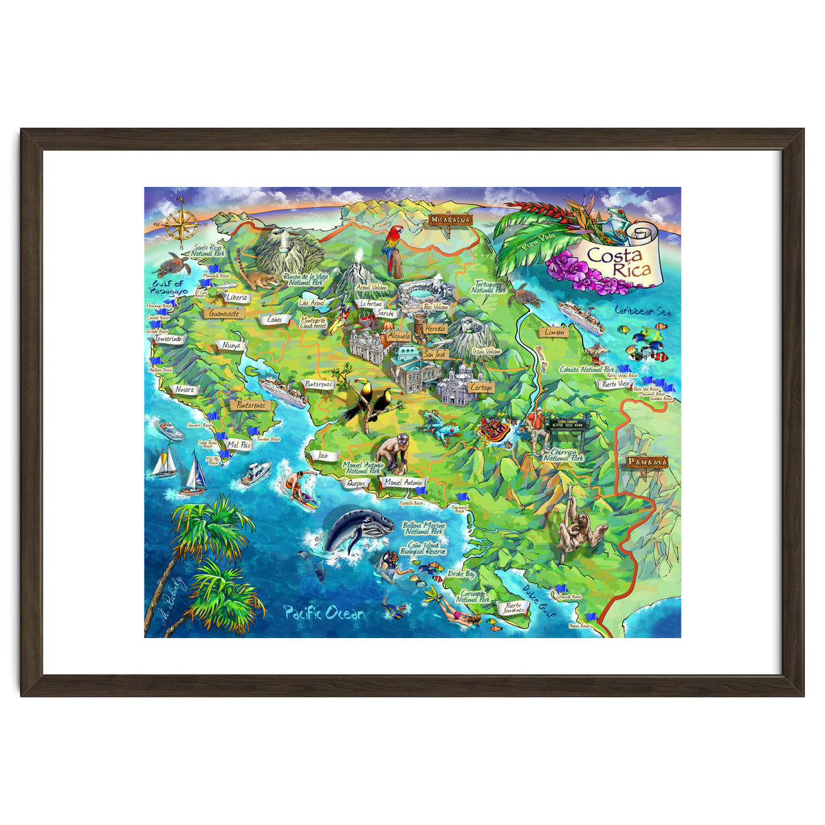 Costa Rica Map Illustration