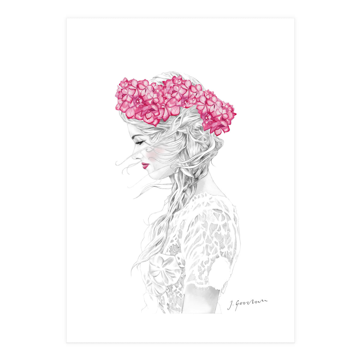 Pink Hydrangea Girl (Print Only)