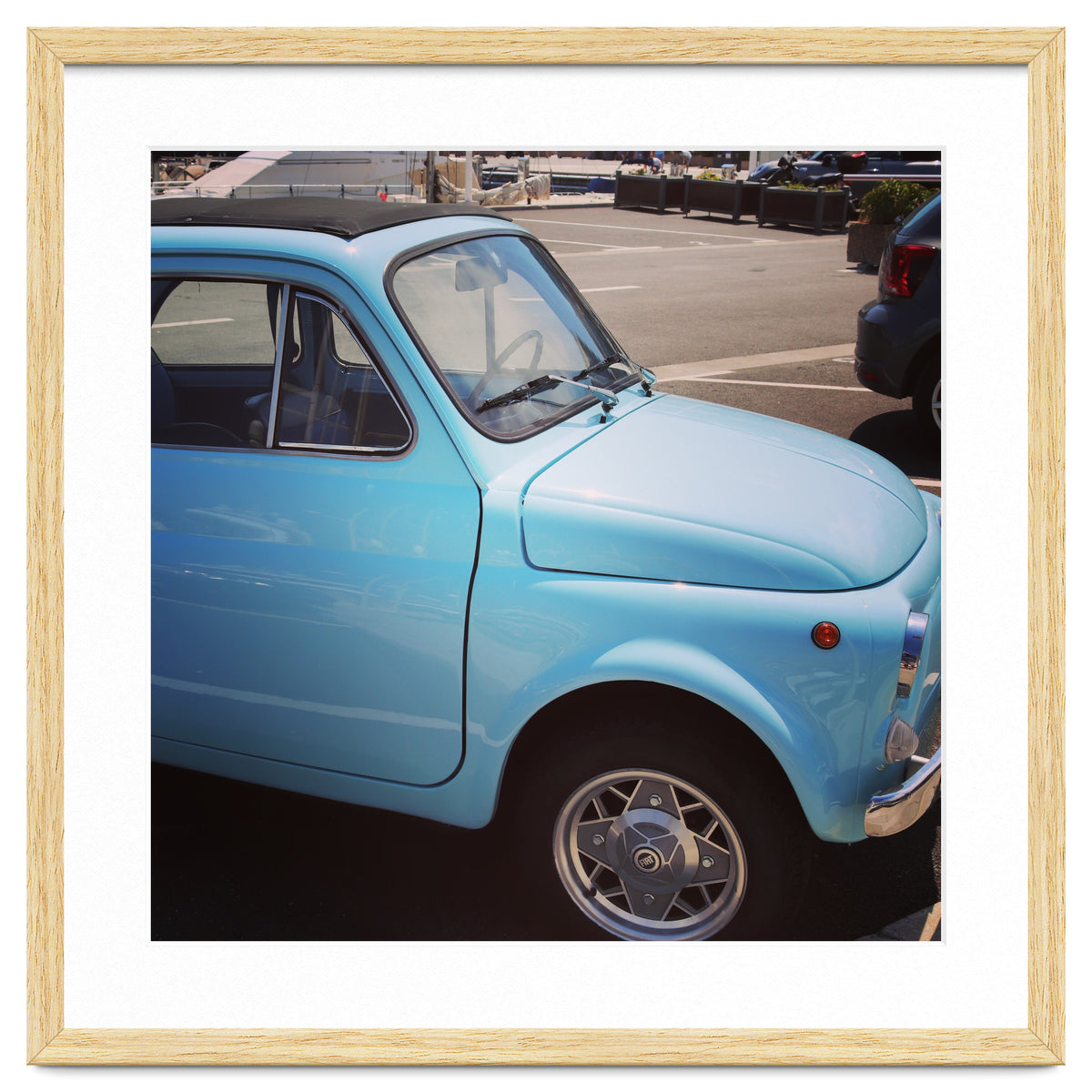 Pale blue Fiat 500