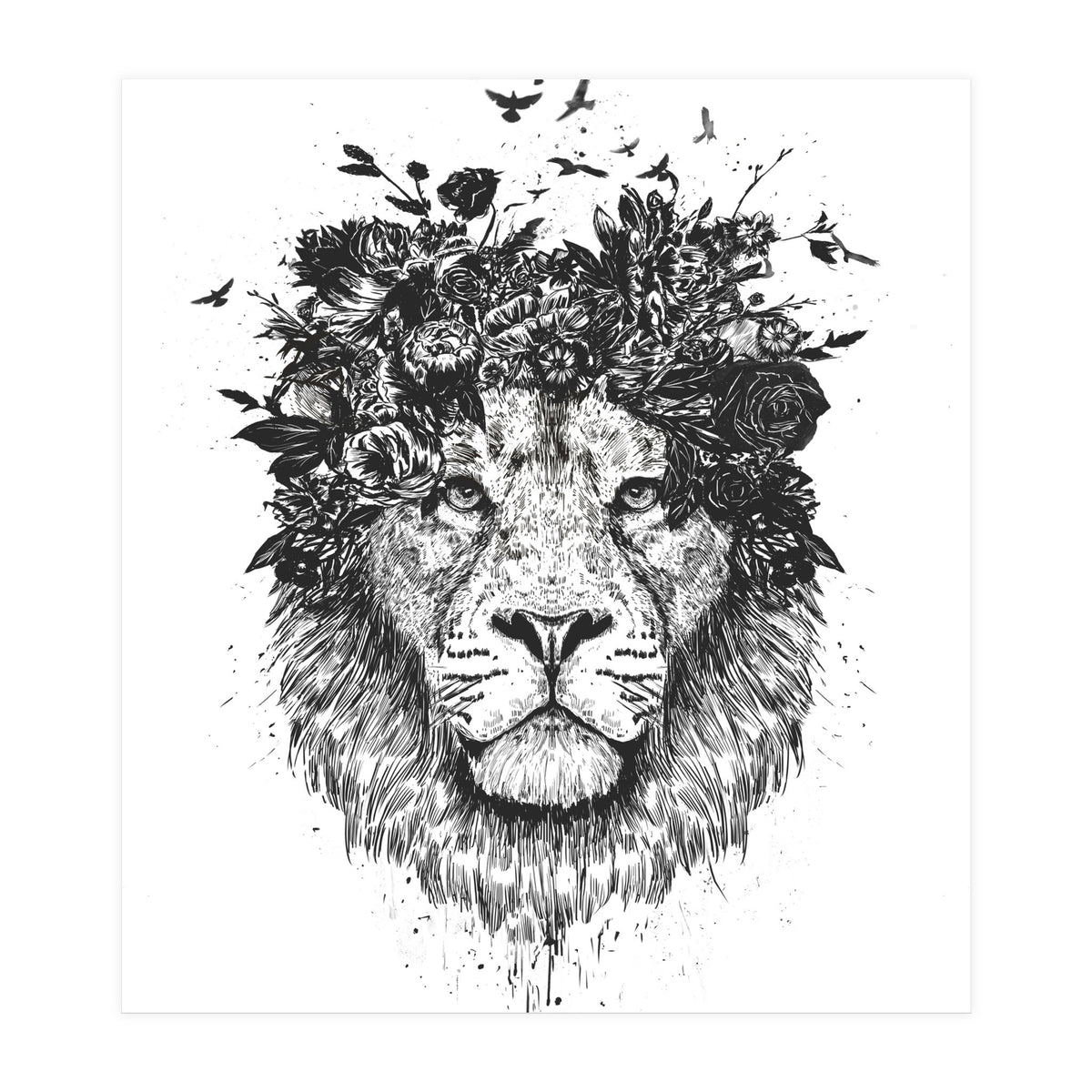 Floral Lion Bw (Print Only)