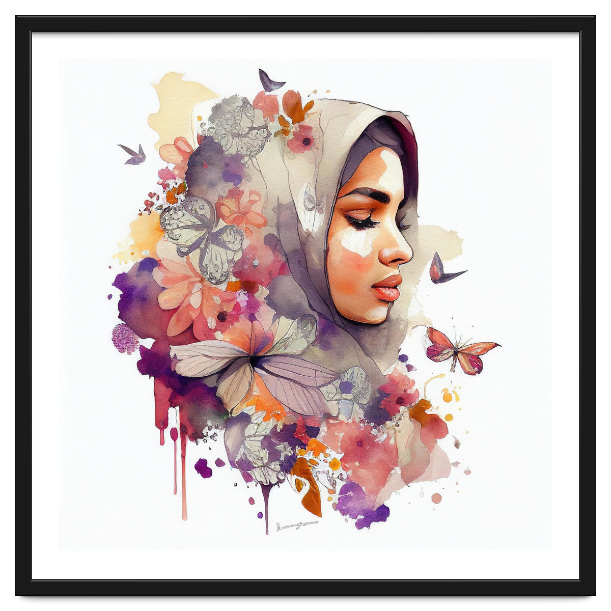 Watercolor Floral Muslim Arabian Woman #6