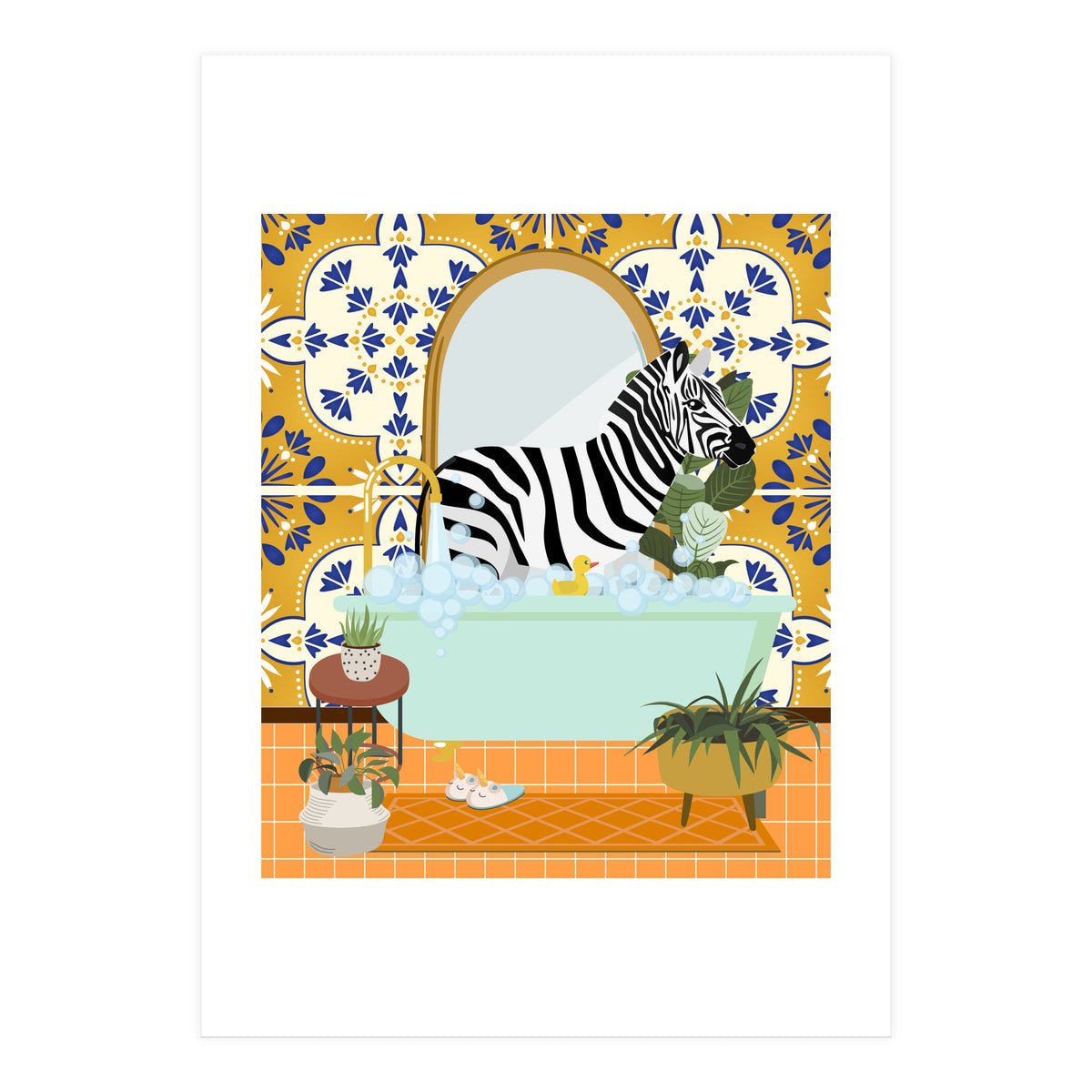 Zebra Bathing in Moroccan Style Bathroom (Print Only)