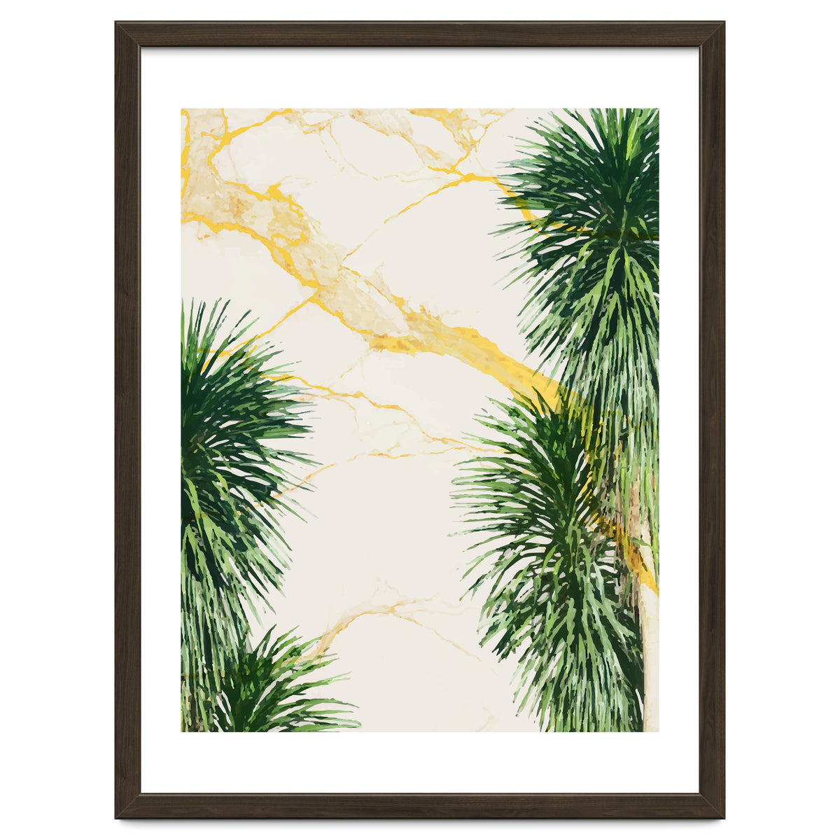 Gold marble texture with palm tree