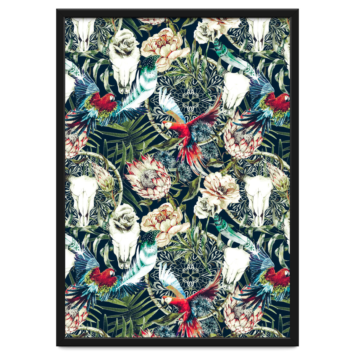 Dark pattern boho skull tropical