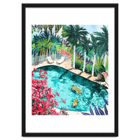 Luxury Tiger Villa illustration, Architecture Travel Nature Painting, Hotel Landscape Garden