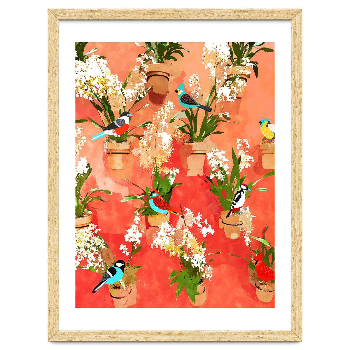 Birds of different feathers flock together | Biodiversity Wildlife Animals Red Watercolor Painting