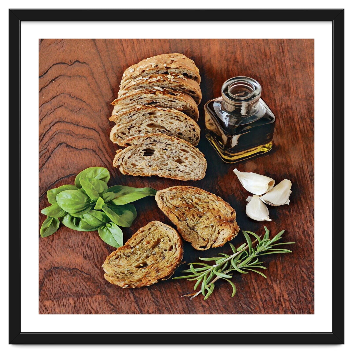 Bread, rosemary, basil and olive oil