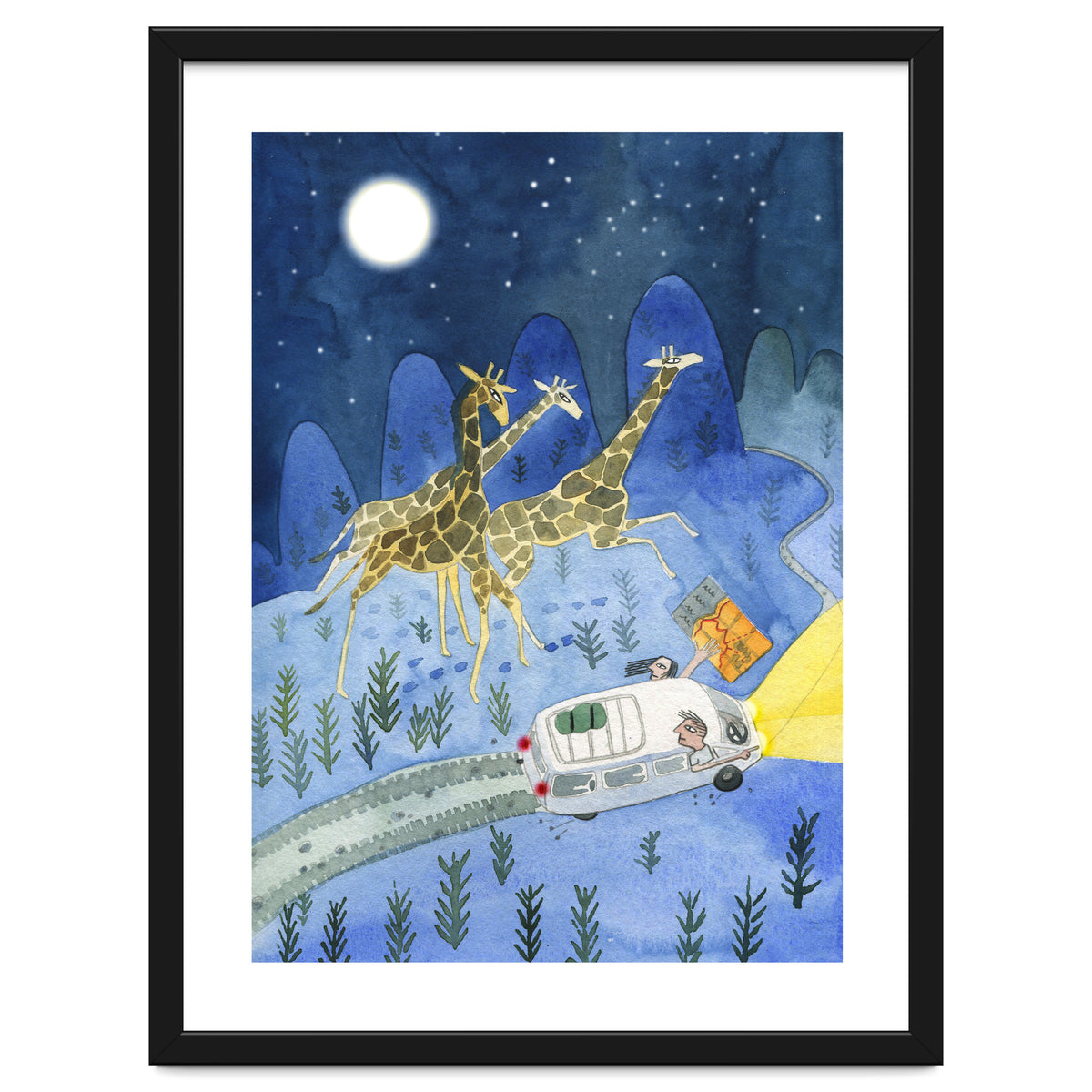 Giraffes In Moonlight