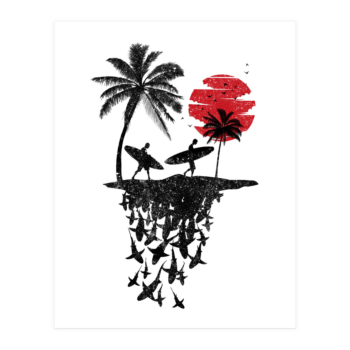 Surfer island sharks (Print Only)