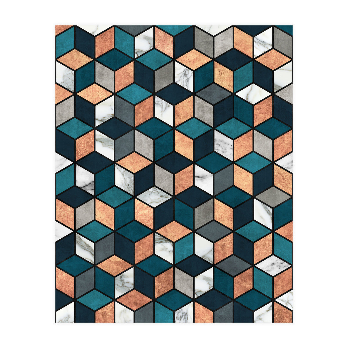 Copper, Marble and Concrete Cubes with Blue (Print Only)