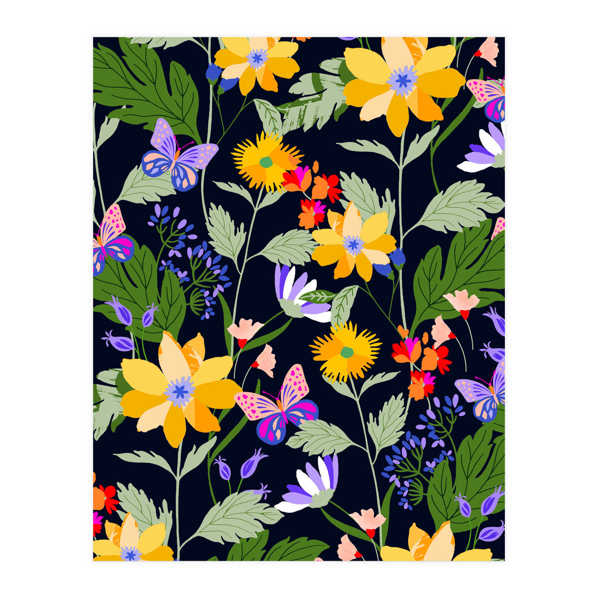 Flowers and butterflies (Print Only)