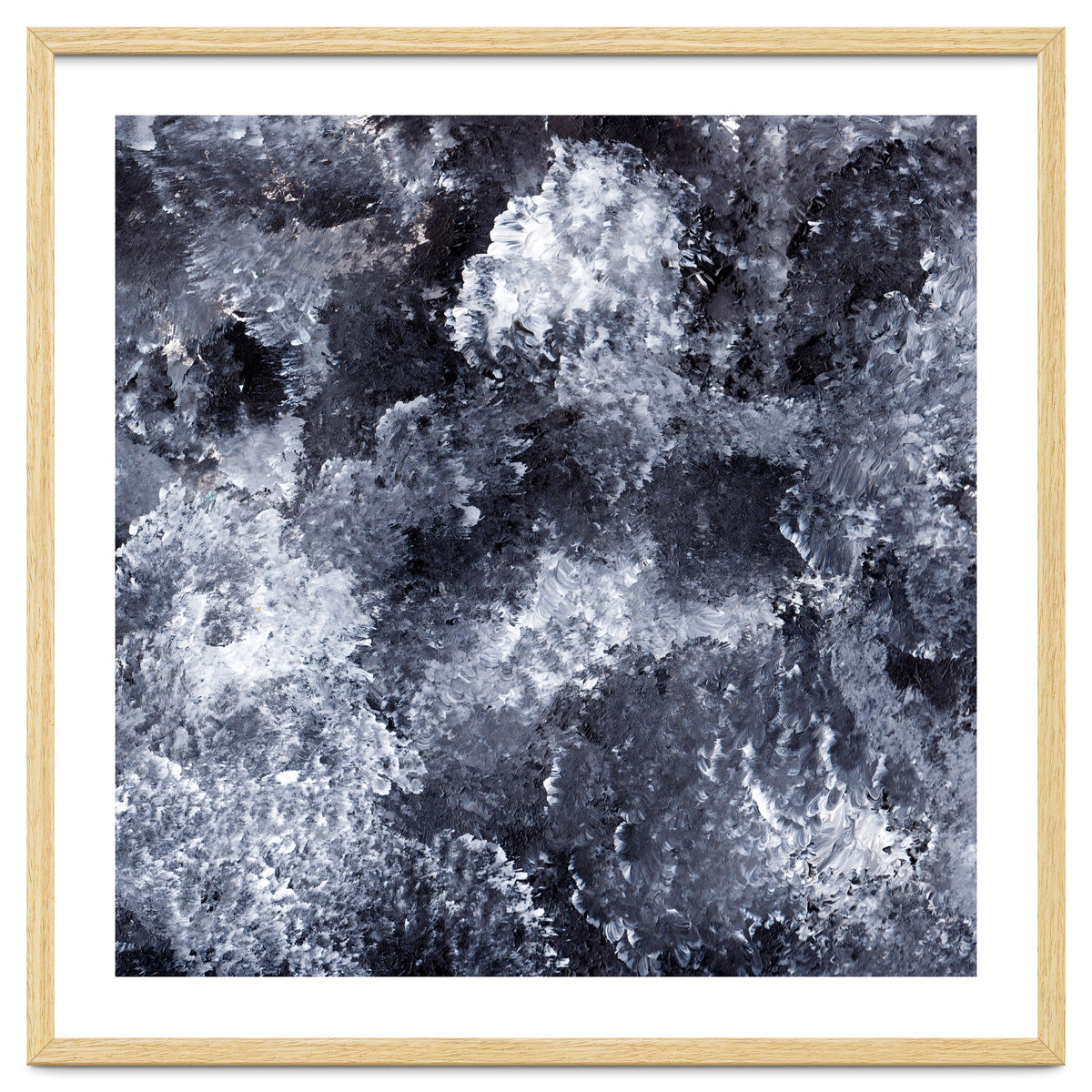 Modern Black White Acrylic Paint Brushstroke Ocean Waves