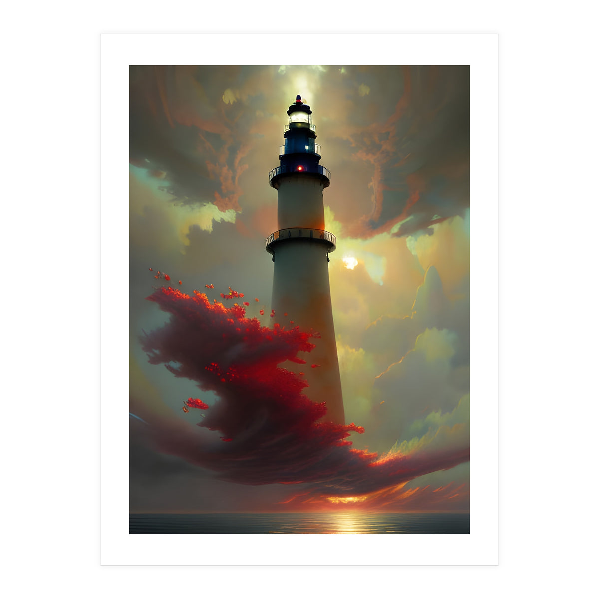 Lighthouse floating in the Sunset Clouds (Print Only)