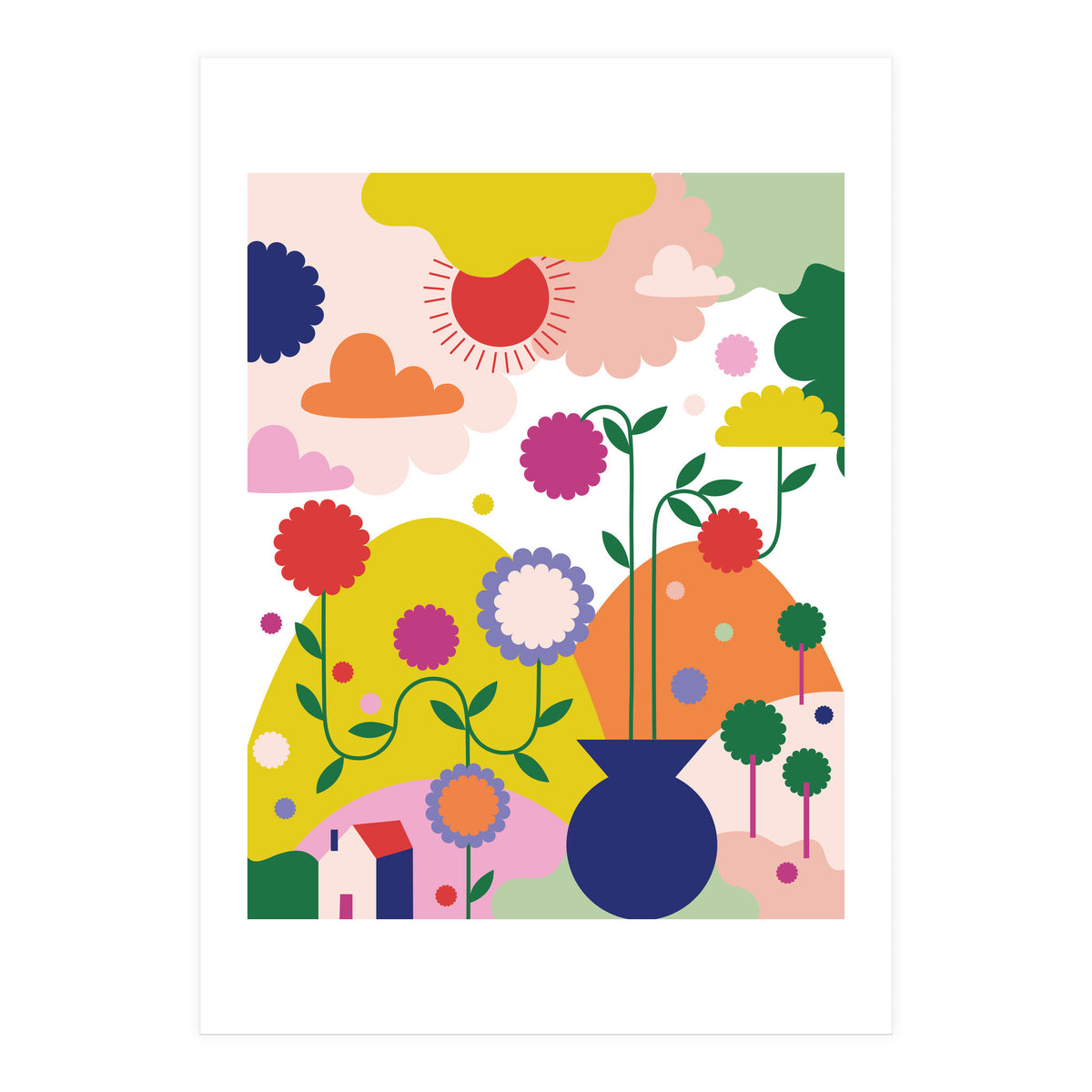 Happy Mediterranean Colorful Landscape (Print Only)