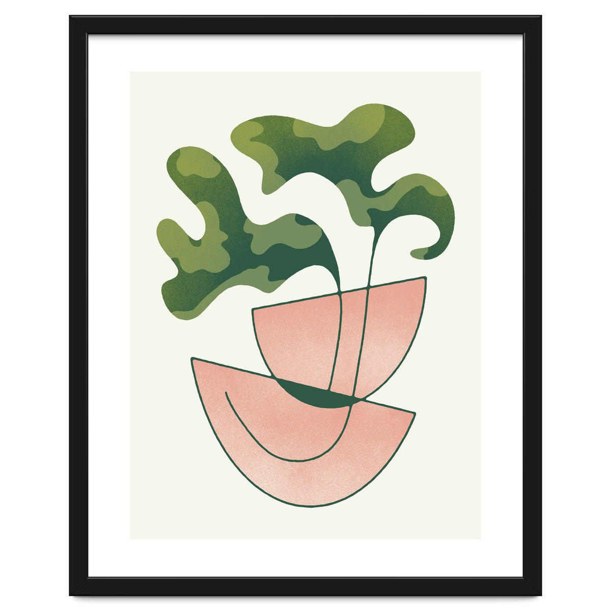 Two Abstract Plant Leaves In A Geometric Vase