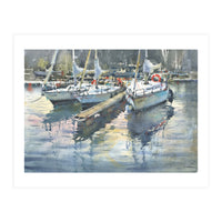 Yachts in the port. Watercolor painting (Print Only)