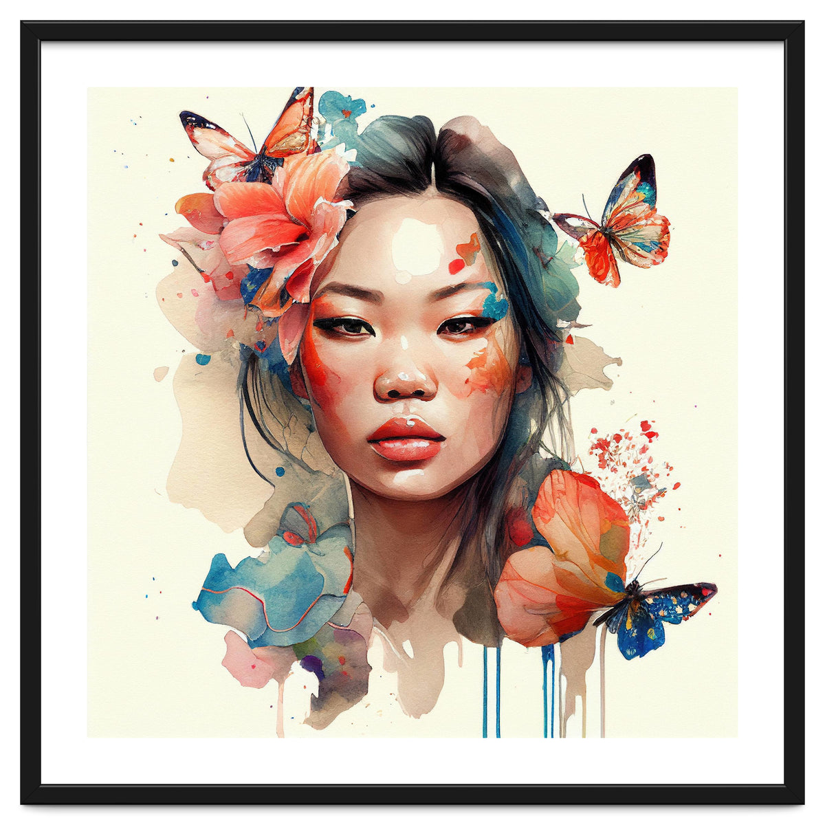 Watercolor Floral Asian Woman #1