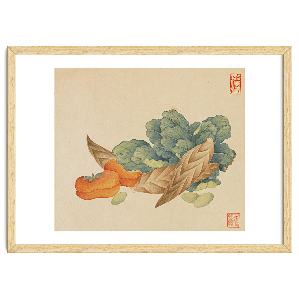 Wang Chengyu~flowers And Vegetables, Vegetables, Fruits, Chinese Cabbage, Lentils, Bamboo Shoots, Persimmons