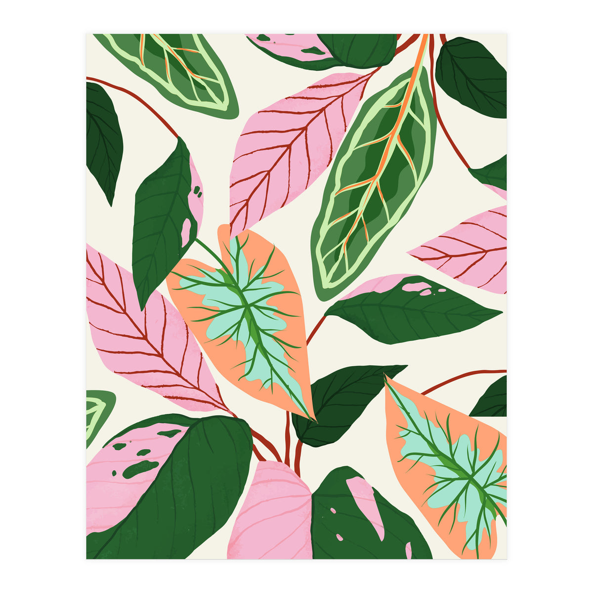The Inseparable V.01, Nature Botanical Plants, Blush Leaves Modern Boho, Pastel Illustration Garden (Print Only)