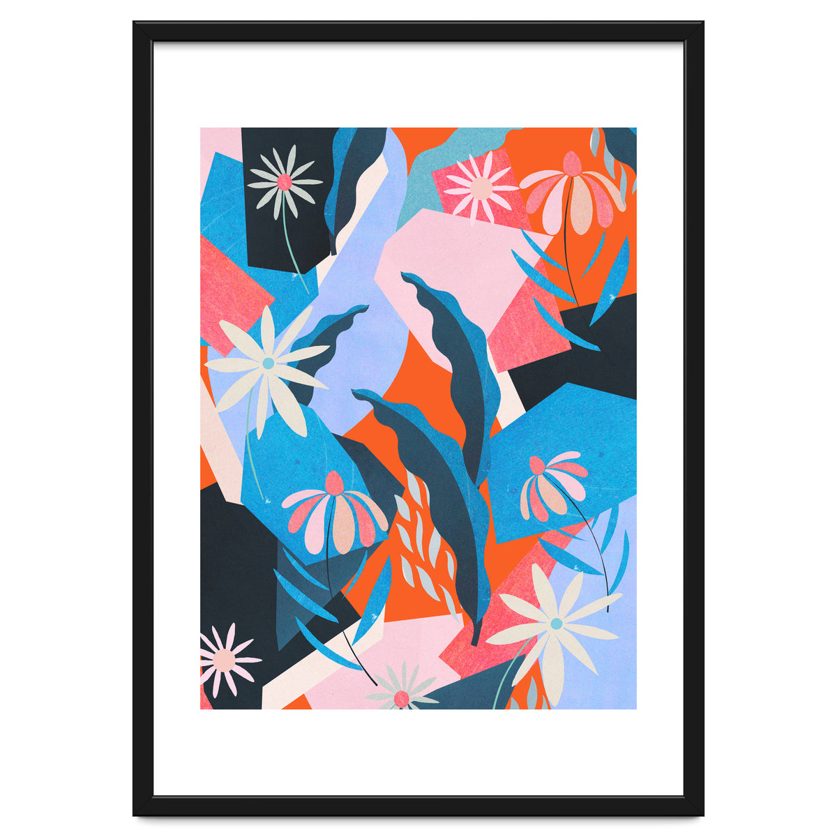 Blue, orange and pink