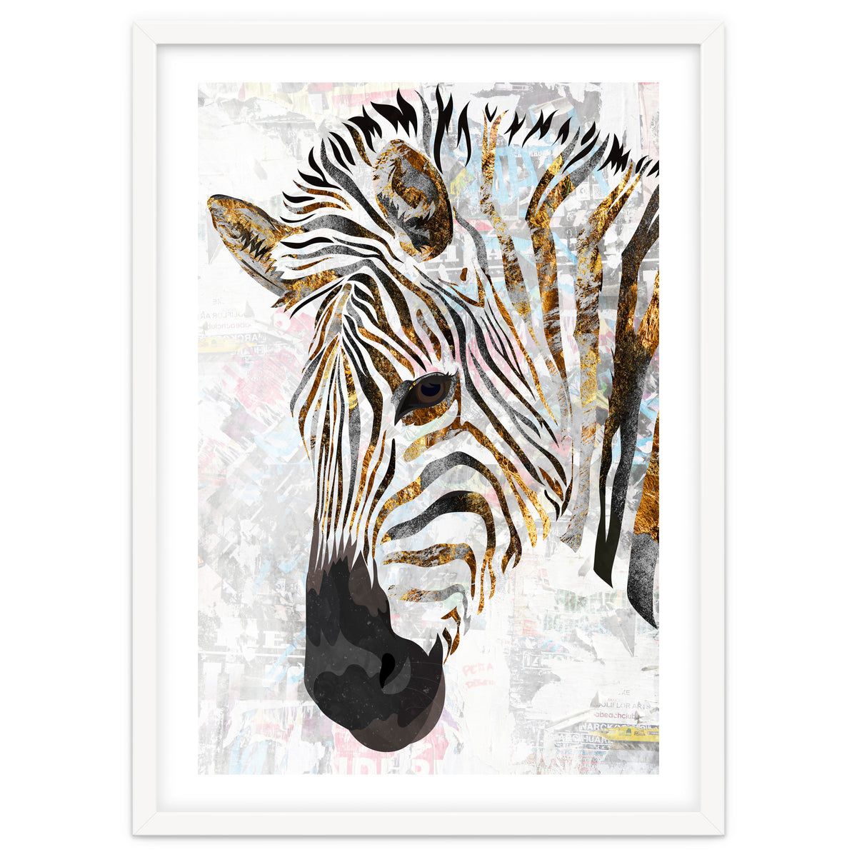 Grungy Zebra Gold and White