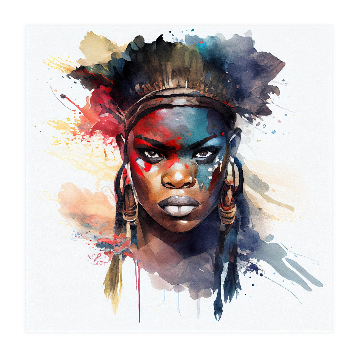 Watercolor African Warrior Woman #4 (Print Only)