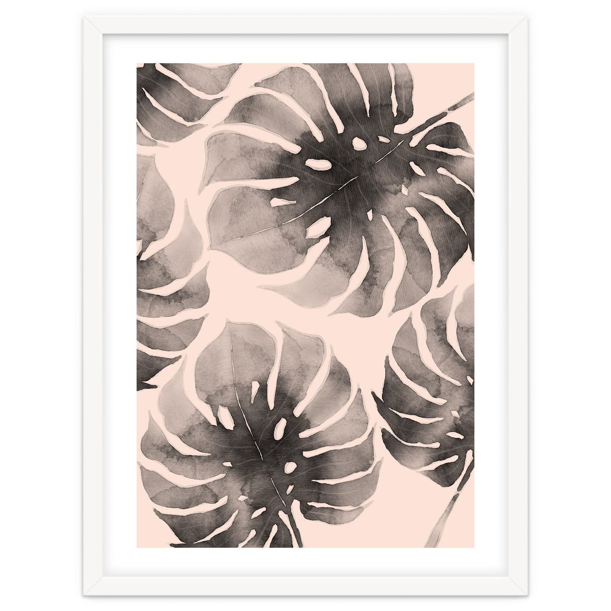 Monstera pink and gray watercolor