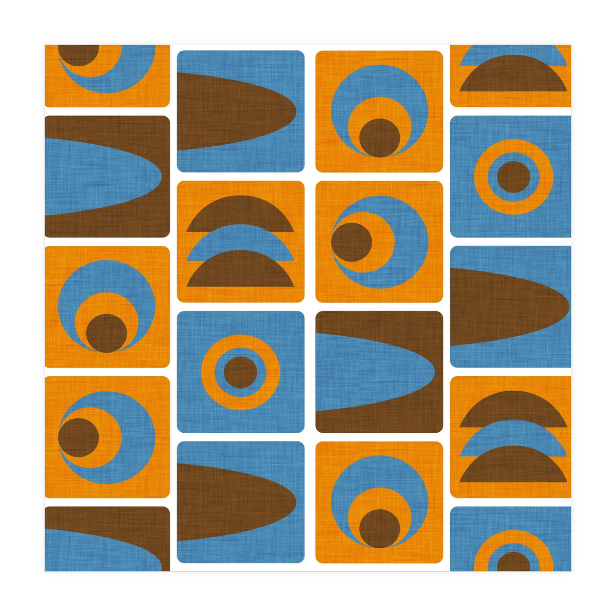 70s Cube Geo Orange Blue  (Print Only)
