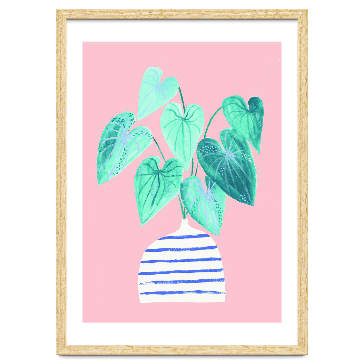 minimal house plant painting in stripy vase