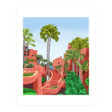 Tropical Architecture, Mexico Exotic Places Building Illustration Bohemian Painting Palm  (Print Only) thumbnail