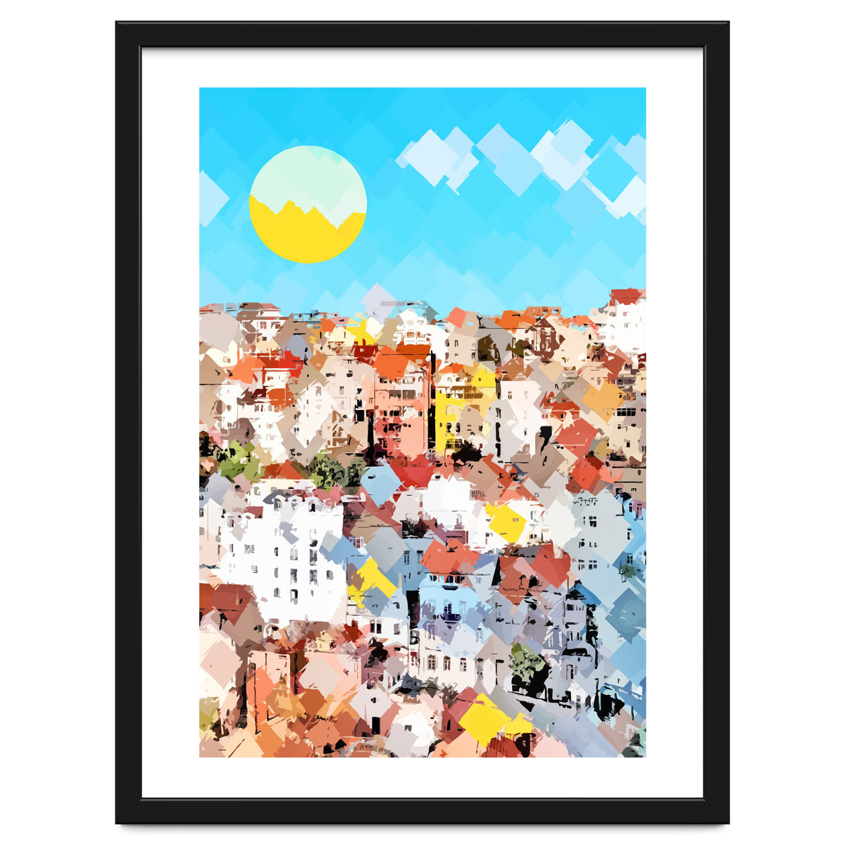 City Of Dreams, Italy Pastel Cityscape Painting, Architecture Buildings Abstract Illustration