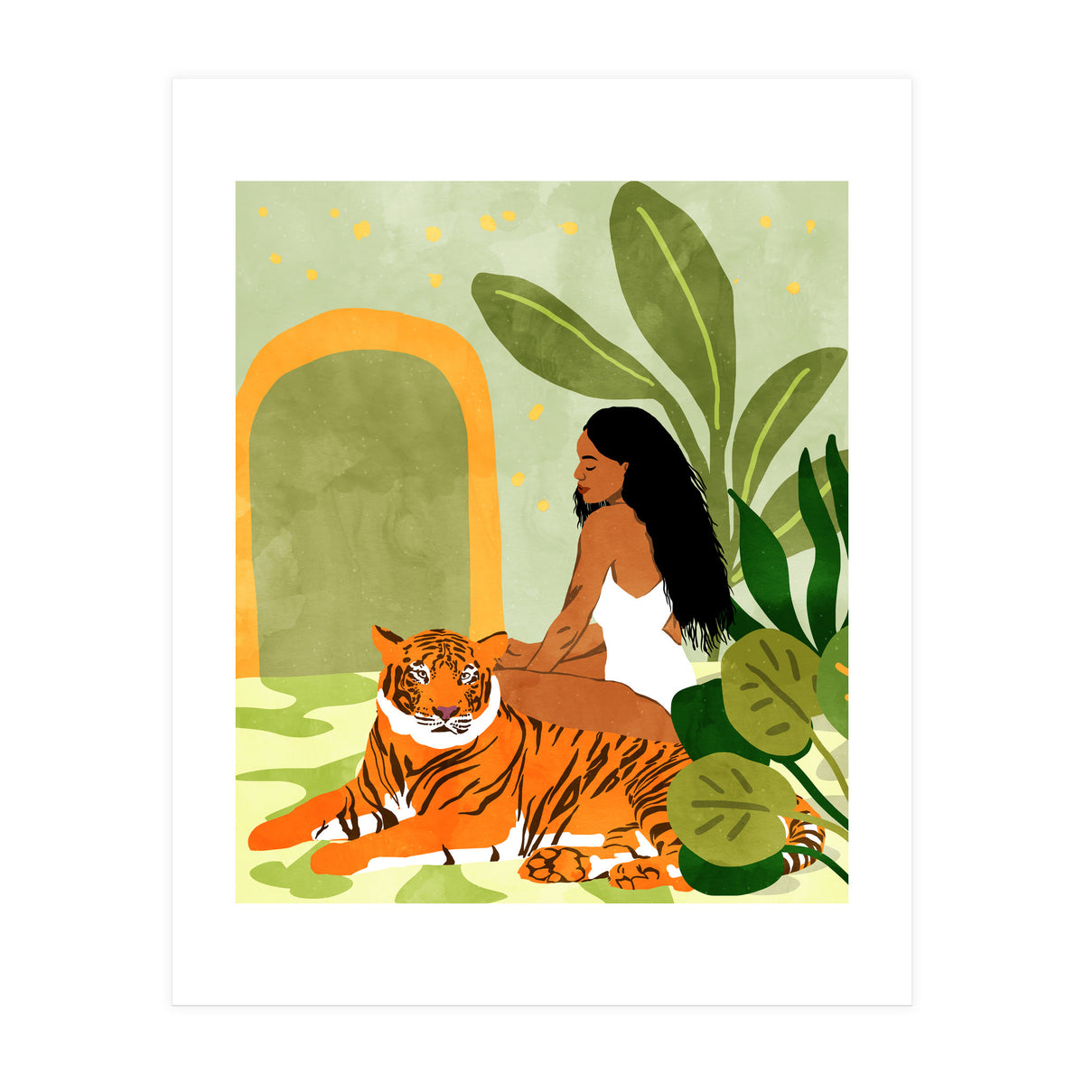 Just You & Me | Tiger Urban Jungle Friendship | Wild Cat Bohemian Black Woman with Pet (Print Only)
