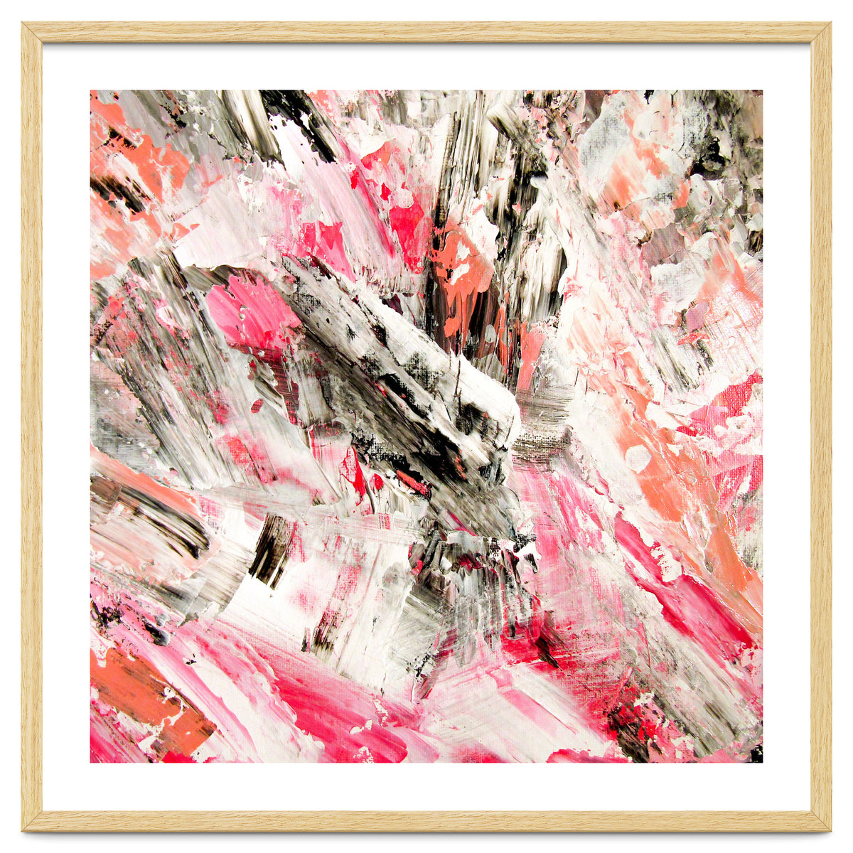 Candy Modern Pink Salmon Black Grey Acrylic Brushstrokes