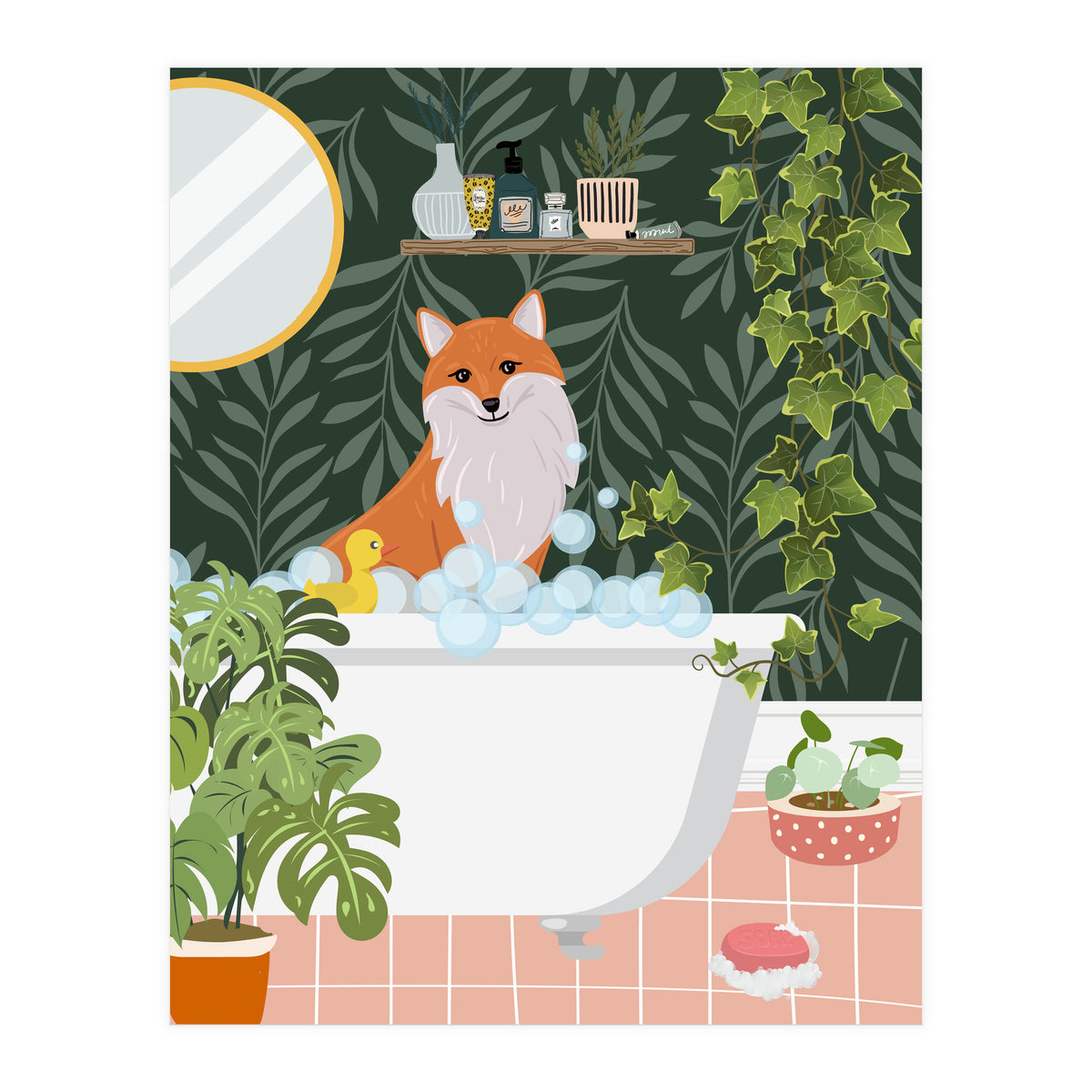 Fox Taking a Bath (Print Only)