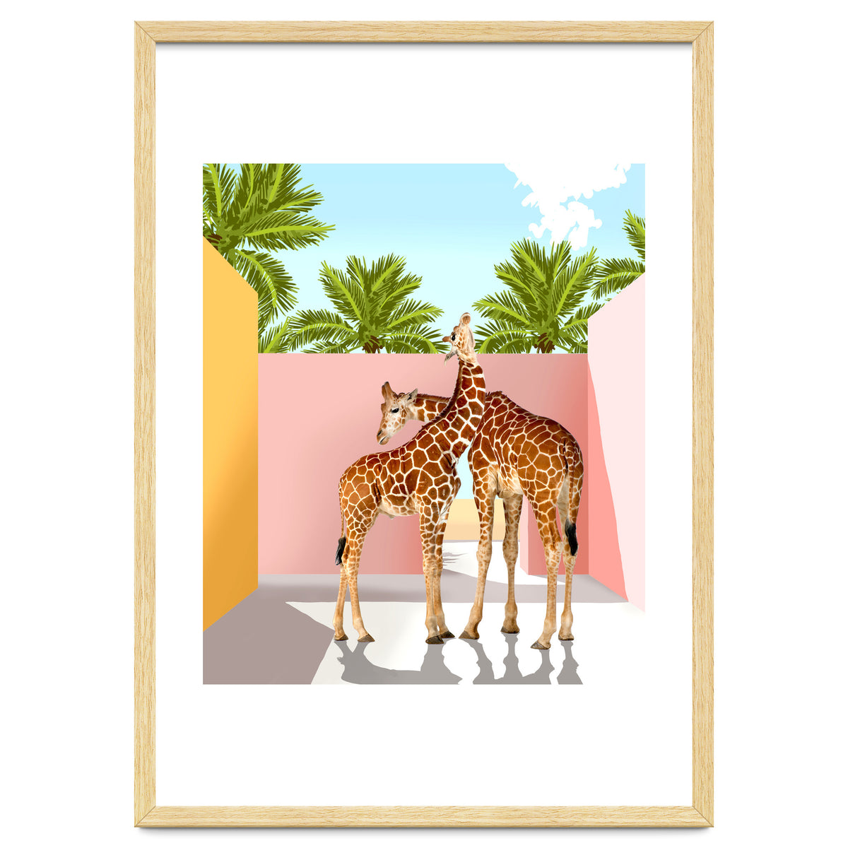 Giraffe Villa | Contemporary Modern Architecture Digital Graphic Art | Wildlife Animals Palm Exotic