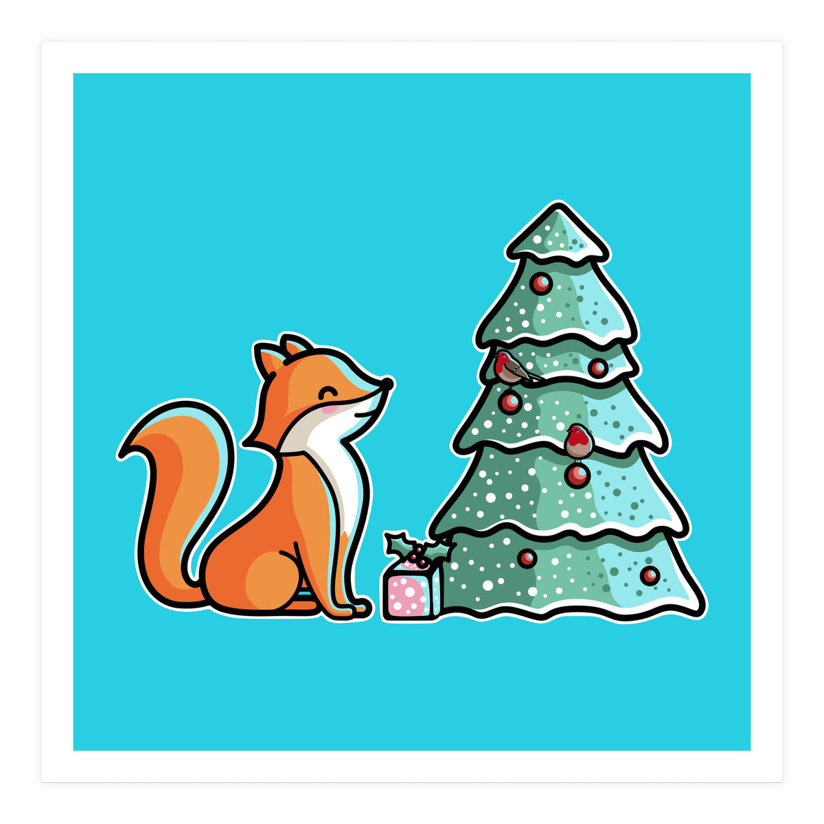 Cute Fox Christmas Tree (Print Only)