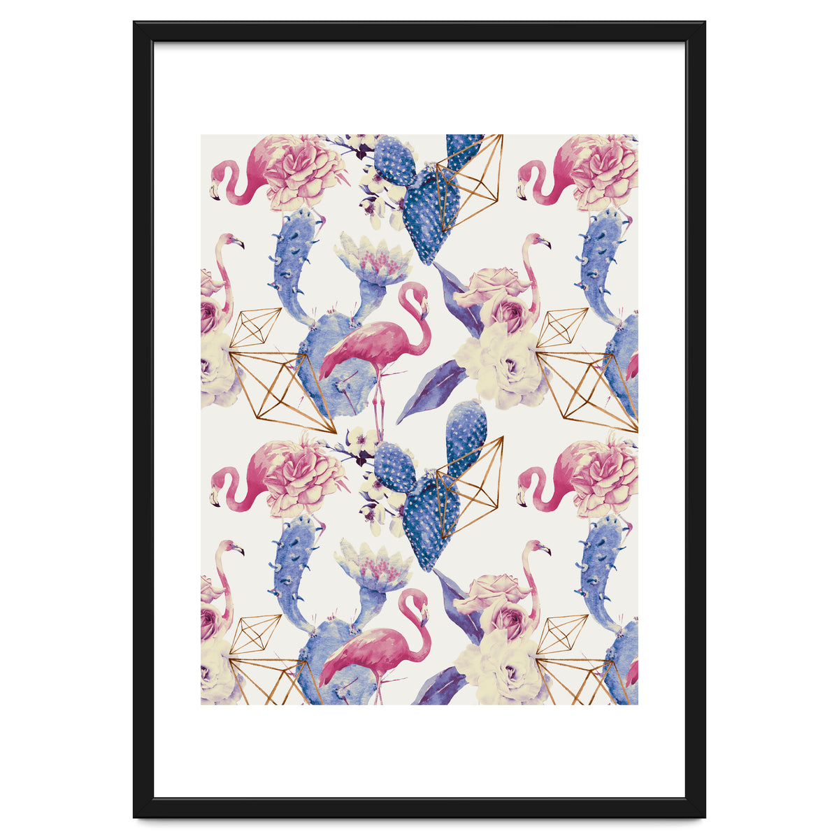 Flamingos, geometric and flowers 02