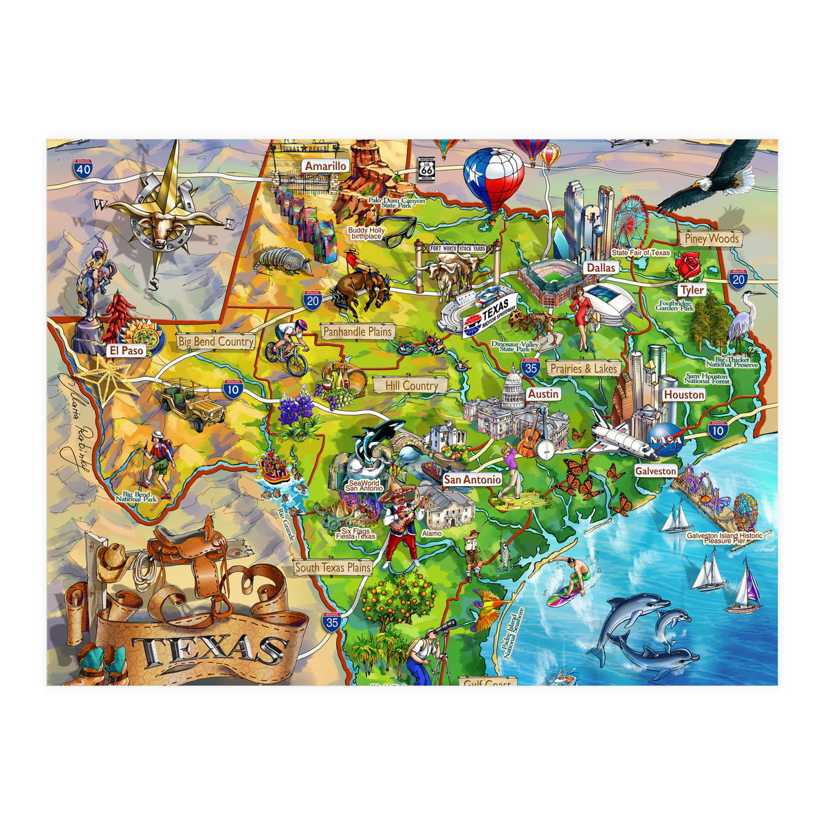 Texas Illustrated Map (Print Only)