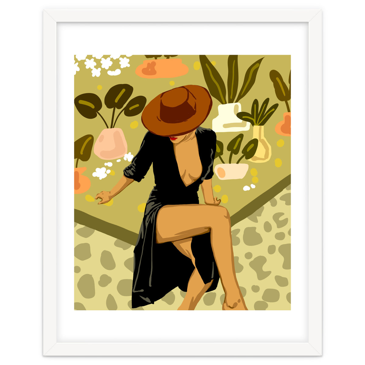 Make it Worth Their While, High Fashion Brown Woman Illustration, Plant Lady Little Black Dress