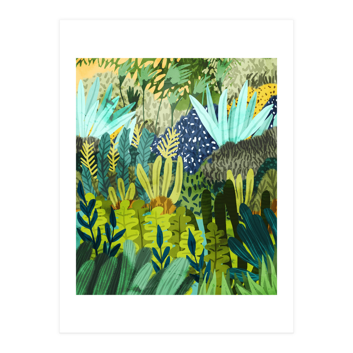 Wild Jungle Painting, Forest Dark Botanical Nature, Plants Tropical Eclectic Modern Illustration (Print Only)