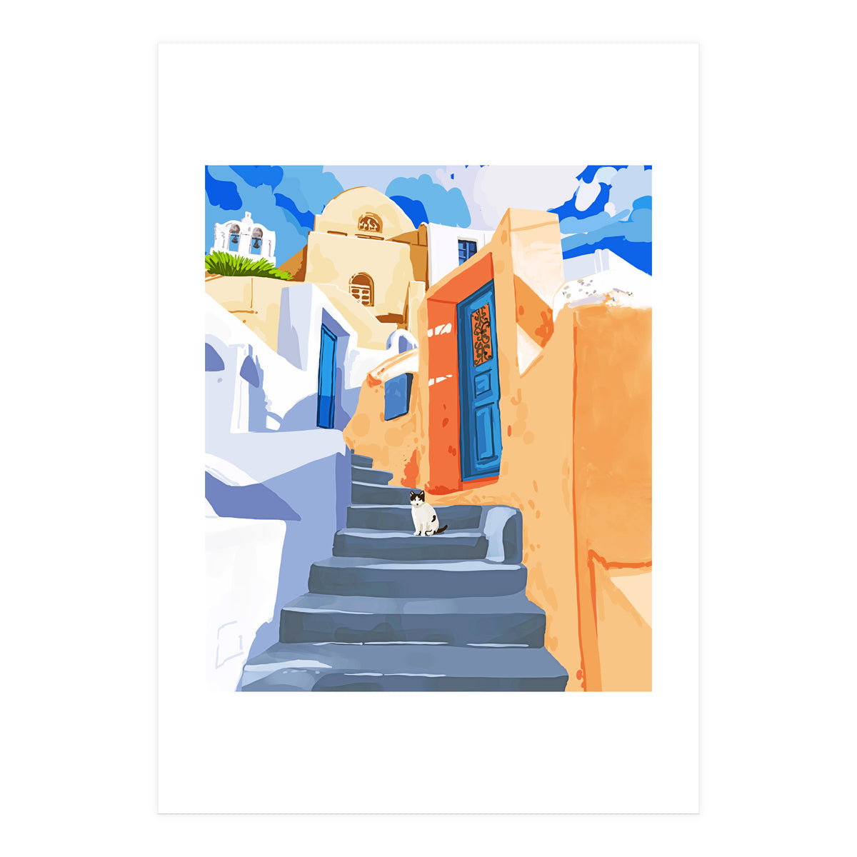 Cat in Greece, Architecture Tropical Exotic Travel (Print Only)