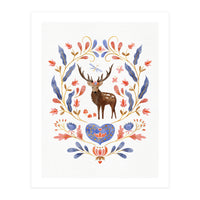 Floral Stag | Blue And Coral (Print Only)