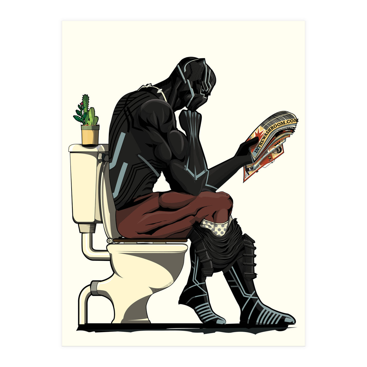 Black Panther on the Toilet, funny bathroom humour (Print Only)