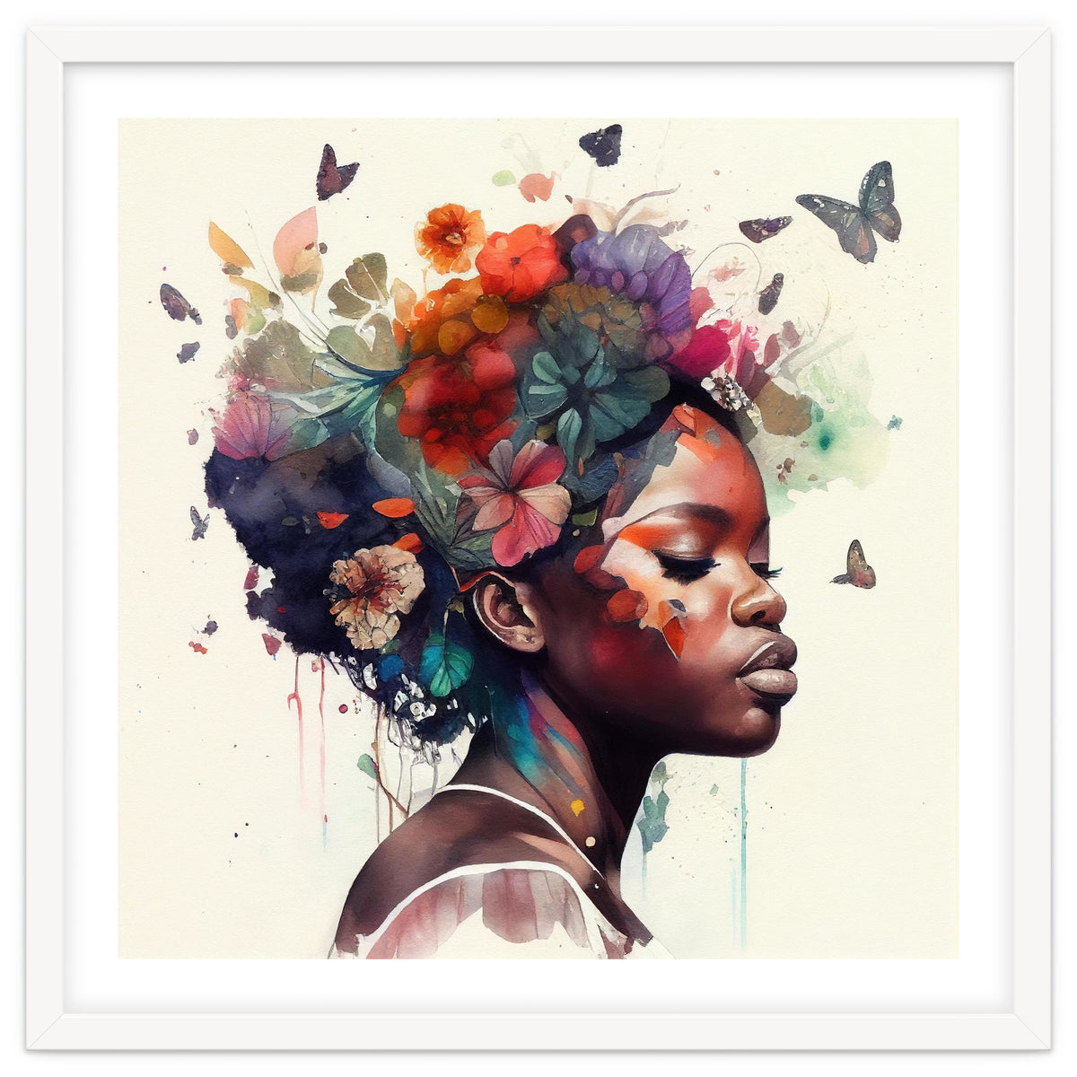 Watercolor Butterfly African Woman #1