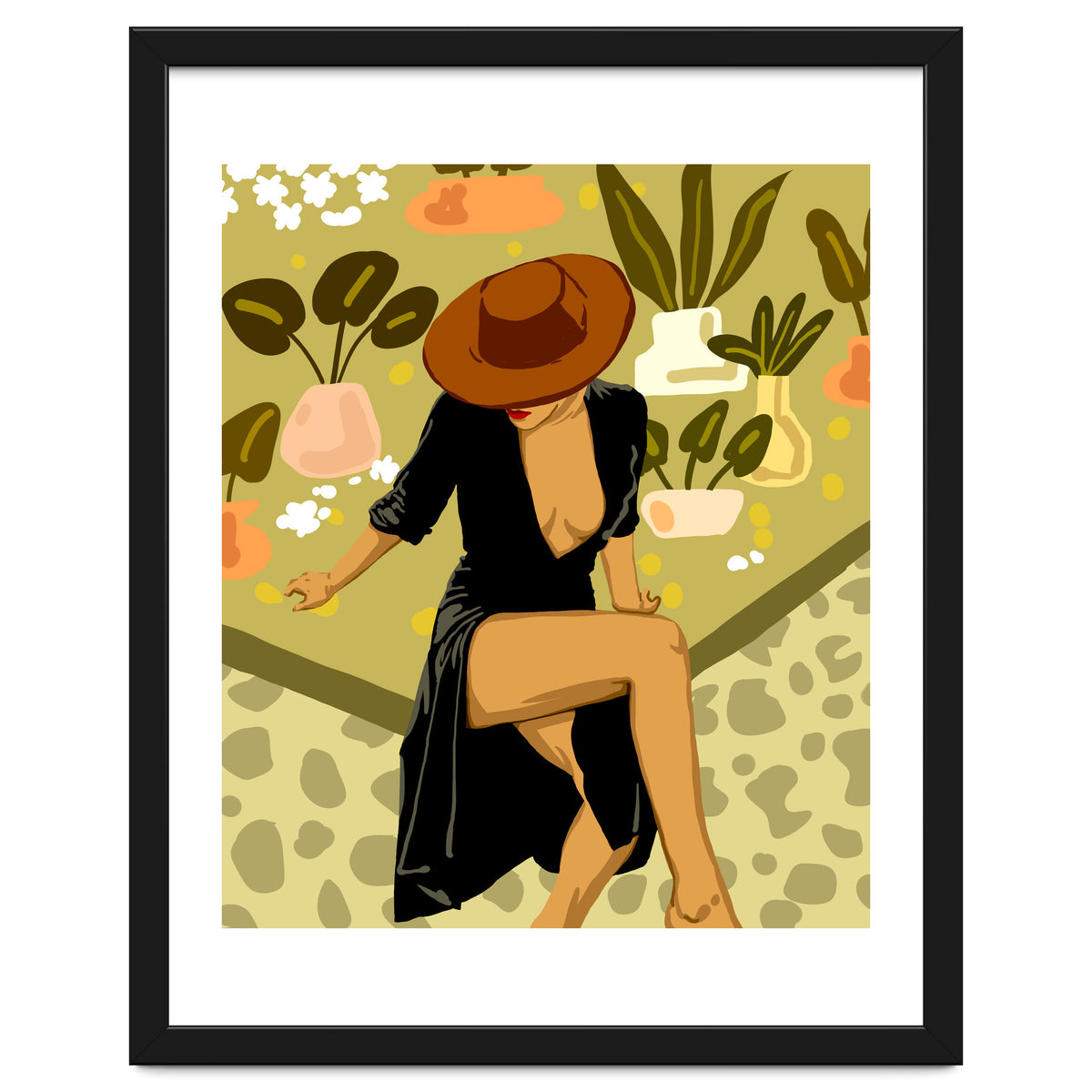 Make it Worth Their While, High Fashion Brown Woman Illustration, Plant Lady Little Black Dress