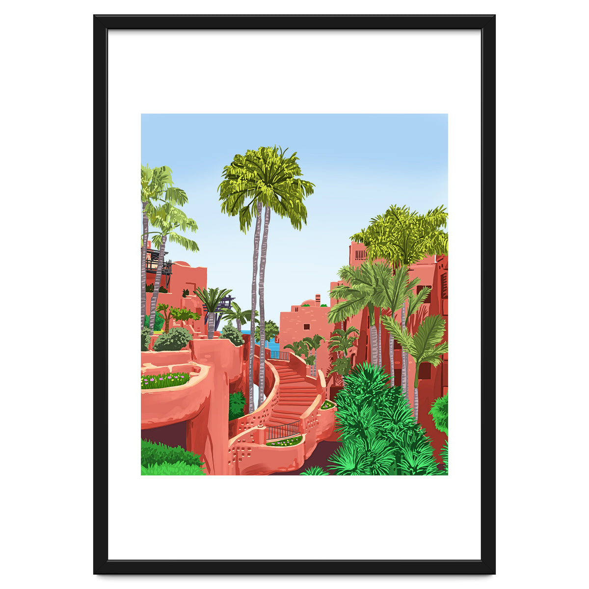 Tropical Architecture, Mexico Exotic Places Building Illustration Bohemian Painting Palm