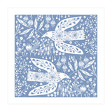 Doves And Flowers White On Blue (Print Only) thumbnail