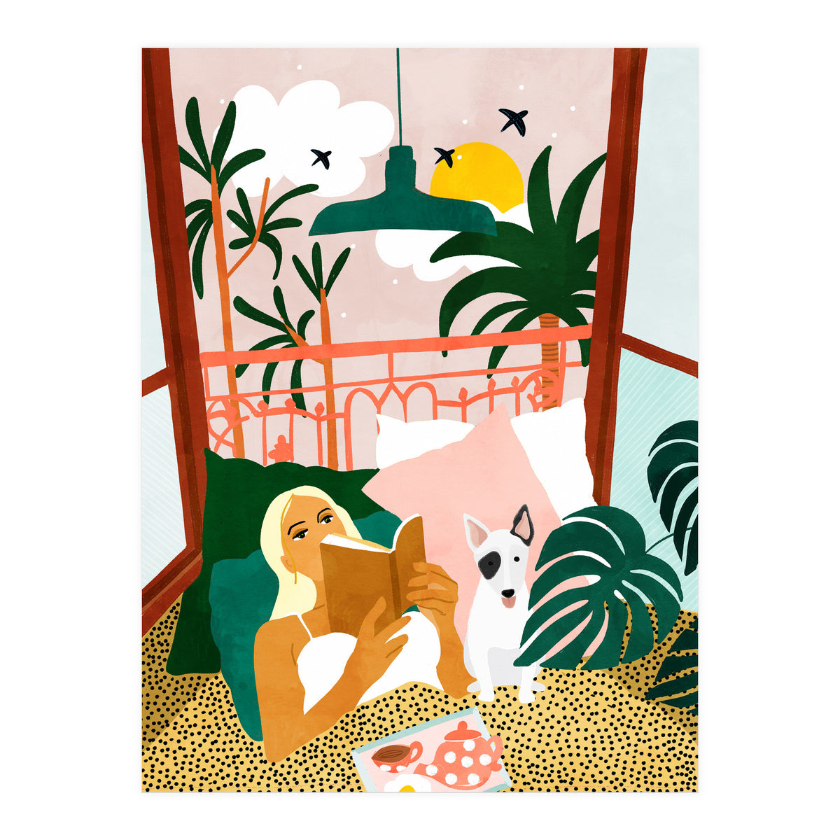 Pet Pals, Animals Lovers Illustration, Travel With Pets Modern Bohemian Painting (Print Only)